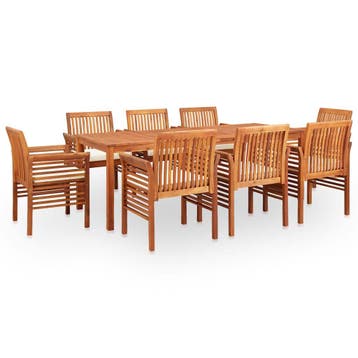 vidaXL 9-delige Tuinset met kussens massief acaciahout, Verzenden, Nieuw, 8 zitplaatsen, Tuinset