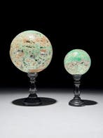 GEEN RESERVEPRIJS - Prachtig paar groene smithsoniet Sferen