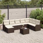 vidaXL Tuin Sofa Set met kussen 9 pcs Bruin Poly riet, Verzenden, Nieuw, Rotan