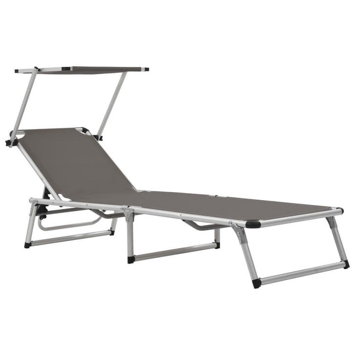 vidaXL Ligbed inklapbaar met dak aluminium en textileen, Tuin en Terras, Ligbedden, Nieuw, Verzenden