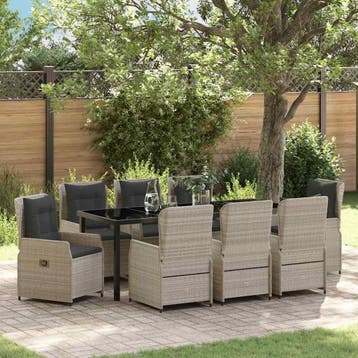 vidaXL Tuin eettafelset 9 pcs Lichtgrijs poly rattan, Verzenden, Nieuw, Rotan, Meer dan 8 zitplaatsen