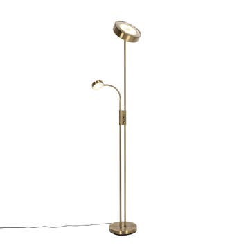 Vloerlamp brons incl. LED en dimmer met leeslamp - Kelso, Huis en Inrichting, Lampen | Vloerlampen, Verzenden, Nieuw, Retro