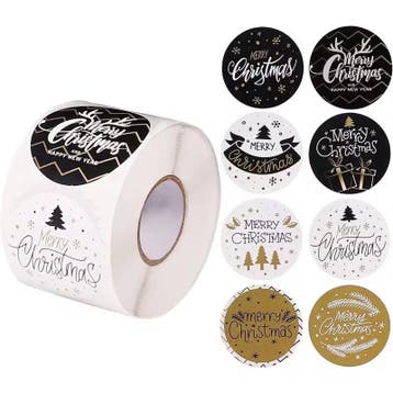Sluitstickers kerstetiketten merry christmas chique rond, Hobby en Vrije tijd, Ophalen of Verzenden, Nieuw