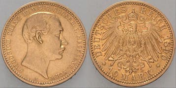 10 Mark 1890 A Mecklenburg-schwerin Friedrich Franz Iii 1..., Verzenden