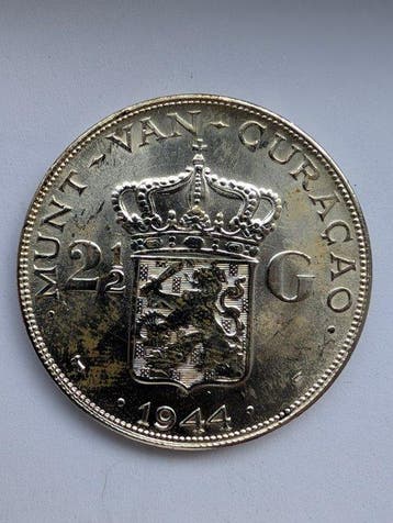 Nederland. Wilhelmina. 2 1/2 Gulden 1944D (Zonder