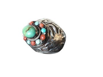 Zilver 925 turkoois en koraal - Ring - Afghanistan