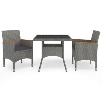 vidaXL 3-delige Tuinset poly rattan en acaciahout grijs, Verzenden, Nieuw, 2 zitplaatsen, Tuinset
