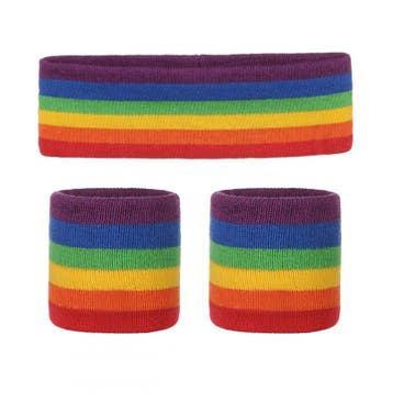 KIMU® Kind Zweetbandjes Set Regenboog Kinder Hoofdband Polsb, Ophalen of Verzenden, Nieuw, Carnaval, Accessoires