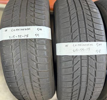 2x 215-55-17 Continental Winter 2x 5mm €55 PerBand 215 55 17, Ophalen, 17 inch, Winterbanden, Band(en)