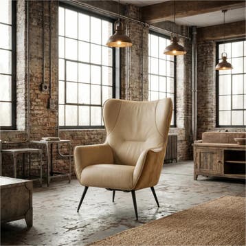 Leren fauteuil Flair Duo - Kenia Walnut en Toledo Kalahari, Eigentijds, Modern, Retro, Romantisch, Nieuw, Ophalen of Verzenden