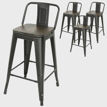 Set van 4 Metalen Barkrukken met Rugleuning - 84 cm Hoog - S, Tuin en Terras, Verzenden, Nieuw