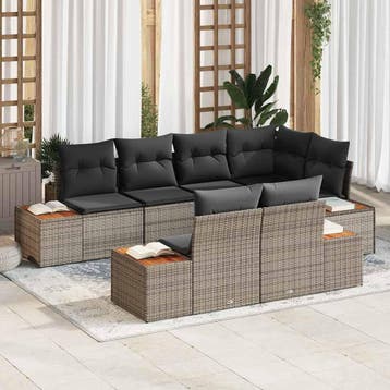 vidaXL Tuinbankenset 7 st 7-Aantal zitplaatsen Grijs, Verzenden, Nieuw, Rotan, 7 zitplaatsen