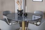 Eettafel Palmer - 106 cm - Grijs - Goud - Marmer - Jörn, Verzenden, Nieuw