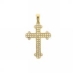 Gouden hanger van een kruis met diamant; 0,31 ct., Sieraden, Tassen en Uiterlijk, Bedels, Ophalen of Verzenden, Gebruikt, Goud