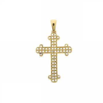 Gouden hanger van een kruis met diamant; 0,31 ct., Ophalen of Verzenden, Gebruikt, Goud, Overige merken