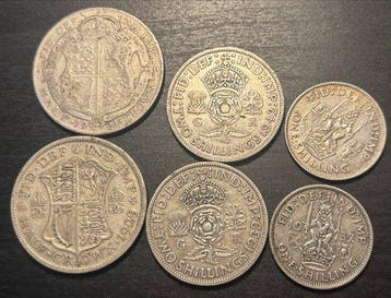 Verenigd Koninkrijk. George V-George VI. 1-2 Shillings and, Postzegels en Munten, Munten | Europa | Niet-Euromunten