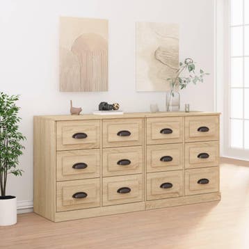 vidaXL Dressoirs 2 st bewerkt hout sonoma eikenkleurig, Verzenden, Nieuw, Overige houtsoorten