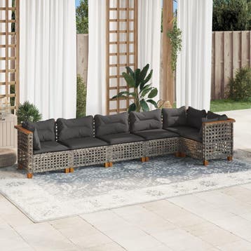 vidaXL 6-delige Loungeset met kussens poly rattan grijs, Verzenden, Nieuw, Loungeset
