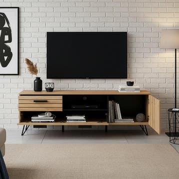 Tv-meubel Noppen 150x38x49 cm eikenkleurig en zwart [en.casa, Huis en Inrichting, Verzenden, Nieuw