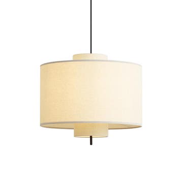 Japandi hanglamp zwart met witte linnen kap 50cm - Rieu, Verzenden, Nieuw, Japandi