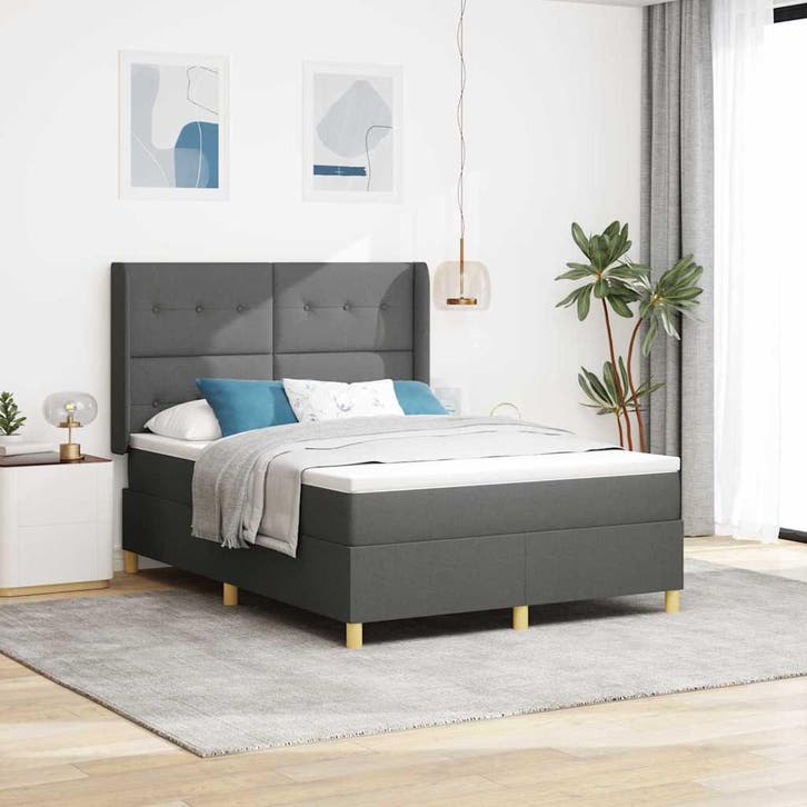 vidaXL Boxspringbed met LED-stripverlichting Grijs 160 x 200, Huis en Inrichting, Slaapkamer | Bedden, Grijs, Nieuw, Stof, Verzenden