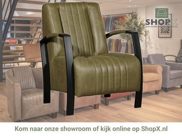 Leren fauteuil Glamour - Vintage Olive (olijf/groen), Nieuw, Ophalen of Verzenden, 50 tot 75 cm, Industrieel, Modern, Retro
