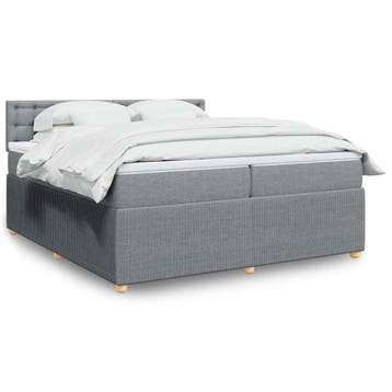 vidaXL Boxspring met matras stof lichtgrijs 200x200 cm, Huis en Inrichting, Slaapkamer | Bedden, Verzenden, Overige maten, 200 cm