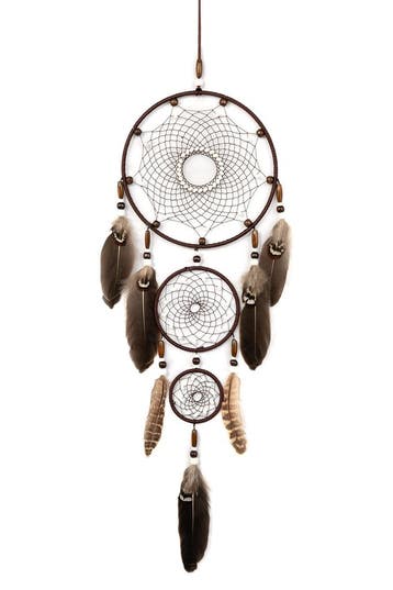 KIMU® Dromenvanger Donkerbruin Dreamcatcher Veren Bruin Bohe, Ophalen of Verzenden, Nieuw, Feestartikel, Carnaval