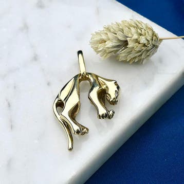 Gouden hanger met panter; diamant 0,02 ct.; 14 karaat, Ophalen of Verzenden, Gebruikt, Goud, Overige merken