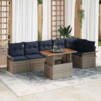 vidaXL Tuinbankenset met kussen 7 pcs Grijs en Marineblauw, Verzenden, Nieuw, Rotan, 7 zitplaatsen