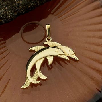 Gouden hanger van dolfijnen (Hanger of bedel), Ophalen of Verzenden, Gebruikt, Goud, Overige merken