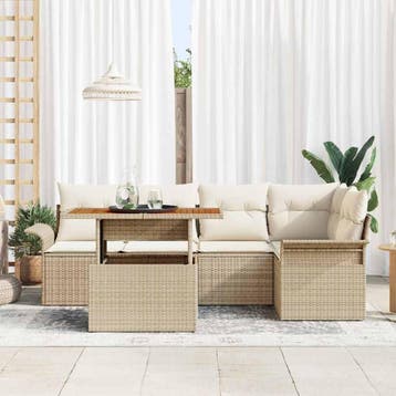 vidaXL Tuin Sofa Set 6 st Beige Poly riet, Verzenden, Nieuw, Rotan, 6 zitplaatsen