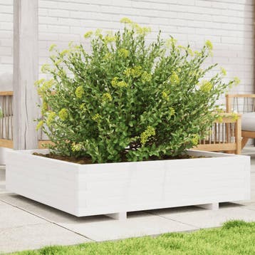 vidaXL Plantenbak 100x100x26,5 cm massief grenenhout wit, Verzenden, Nieuw, Hout, 100 cm of meer