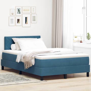 vidaXL LED Box Spring Bed Donkerblauw 120 x 200 cm Fluweel, Nieuw, Twijfelaar, Stof, Verzenden