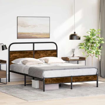 vidaXL Bedframe zonder matras bewerkt hout gerookt eiken, Bruin, Verzenden, 140 cm, 200 cm