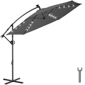 Parasol Artemis, 360° draaibaar, LED-solar, 3 x 3 m - grijs, Verzenden, Nieuw