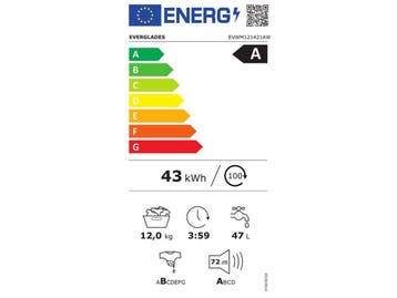 Everglades EVWM121421AW - Wasmachine 12KG - Energieklasse, Witgoed en Apparatuur, Verzenden, Zo goed als nieuw