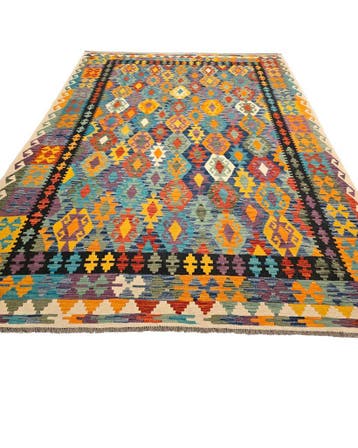 Kelim tapijt Afghan perzisch 300x213 wollen vloerkleed, Blauw, 200 cm of meer,  Perzisch tapijt kelim killim wollen vloerkleed handgeknoopt 
