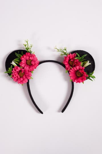 KIMU® Haarband Mouse Oortjes Bloemetjes Roze Madeliefjes Min, Ophalen of Verzenden, Nieuw, Carnaval, Accessoires