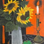Yves Ganne (1931-2019) - Le bouquet de Tournesols et Bougie.