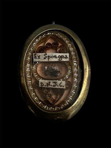 Reliekhouder - Brons, Gouden cartouche, Glas, Textiel - 20e