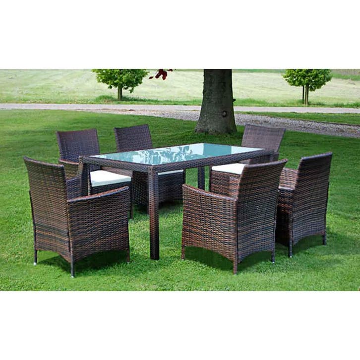 vidaXL 7-delige Tuinset met kussens poly rattan bruin, Tuin en Terras, Tuinsets en Loungesets, Tuinset, Nieuw, 6 zitplaatsen, Verzenden