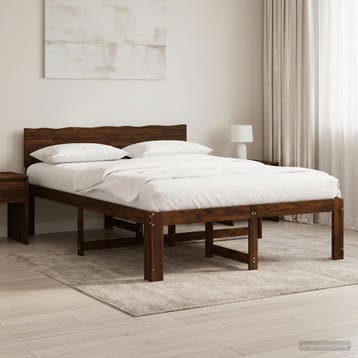 vidaXL Tweepersoonsbed met hoofdeinde ROSTOCK Donkerbruin, Bruin, Verzenden, Hout, Nieuw