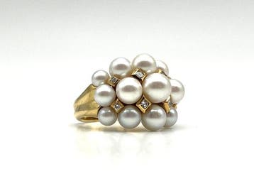 Ring - 18 karaat Geel goud Parel - Diamant, Nieuw