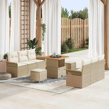 vidaXL Tuin Sofa Set 9 st 8-Aantal zitplaatsen Beige en, Verzenden, Nieuw, Meer dan 8 zitplaatsen