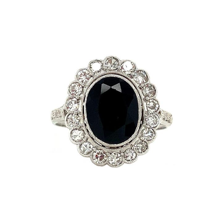 Witgouden entourage ring met onyx en diamant 14 krt, Sieraden, Tassen en Uiterlijk, Ringen, Ophalen of Verzenden