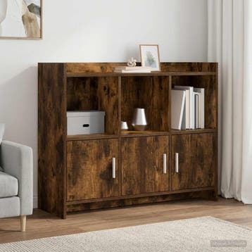 vidaXL Dressoir Gerookt eiken 98,5 x 33 x 80 cm Bewerkt hout, Huis en Inrichting, Verzenden, Nieuw, Overige houtsoorten, Minder dan 50 cm