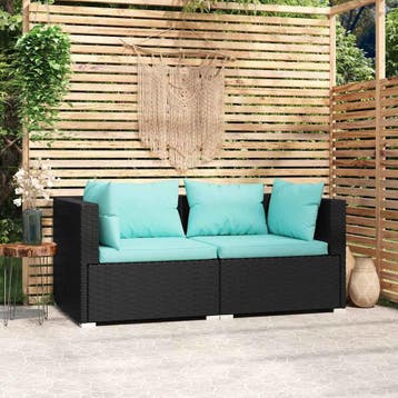 vidaXL Tweezitsbank met kussens poly rattan zwart, Verzenden, Nieuw