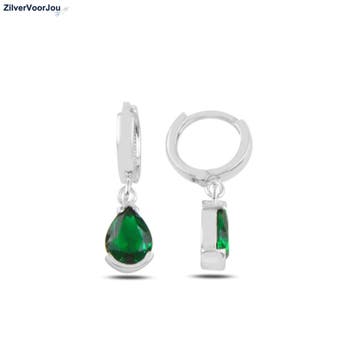 Zilveren smaragd groene cz druppel huggie hoops, Verzenden, Nieuw, Zilver