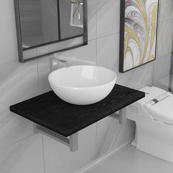 vidaXL 2-delige Badkamermeubelset keramiek zwart, Verzenden, Nieuw, Overige typen